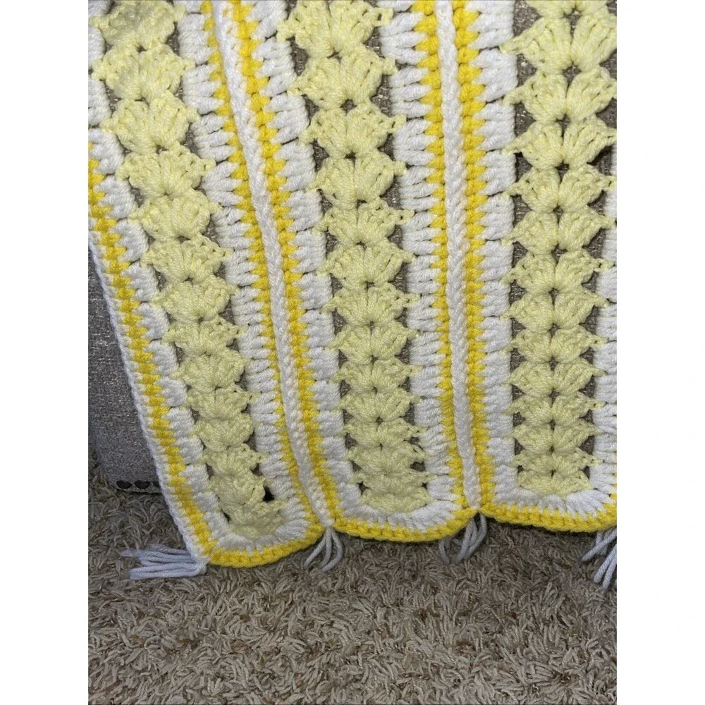 Handmade Crochet Throw Lap Blanket Colorful White Yellow 54x36